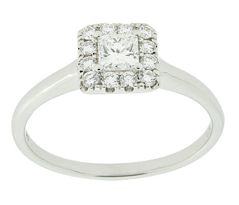 Complete Rings White Gold with .23 CTW Princess Diamond Diamond Center Stone Halo Engagement Ring