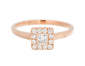 Complete Rings Rose Gold with 0.23 CTW Princess Diamond Diamond Center Stone Halo Engagement Ring