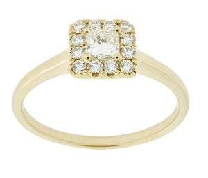 Complete Rings Yellow Gold with .24 CTW Princess Diamond Diamond Center Stone Halo Engagement Ring