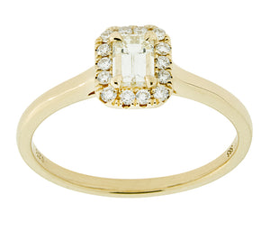 Complete Rings Yellow Gold with 0.27 CTW Emerald Diamond Center Stone Halo Engagement Ring