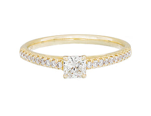 Complete Rings Yellow Gold with 0.3 CTW Cushion Diamond Diamond Center Stone Classic Engagement Ring