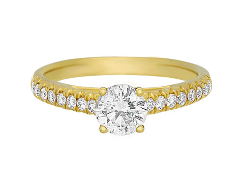 Complete Rings Yellow Gold with 0.55 CTW Round Diamond Diamond Center Stone Classic Engagement Ring