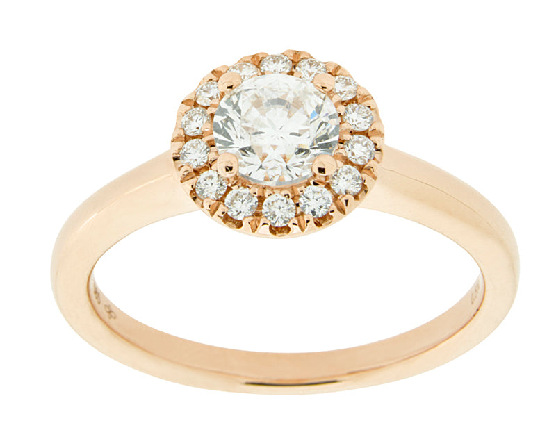 Complete Rings Rose Gold with  .51 CTW Round Diamond Diamond Center Stone Halo Engagement Ring