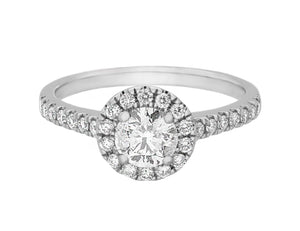 Complete Rings White Gold with 0.51 CTW Round Diamond Diamond Center Stone Halo Engagement Ring