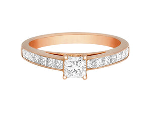 Complete Rings Rose Gold with 0.31 CTW Princess Diamond Diamond Center Stone Classic Engagement Ring