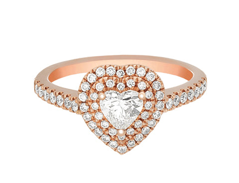 Complete Rings Rose Gold with 0.39 CTW Heart Diamond Diamond Center Stone Halo Engagement Ring