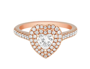 Complete Rings Rose Gold with 0.45 CTW Heart Diamond Diamond Center Stone Halo Engagement Ring