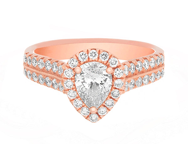 Complete Rings Rose Gold with 0.6 CTW Pear Diamond Diamond Center Stone Halo Engagement Ring