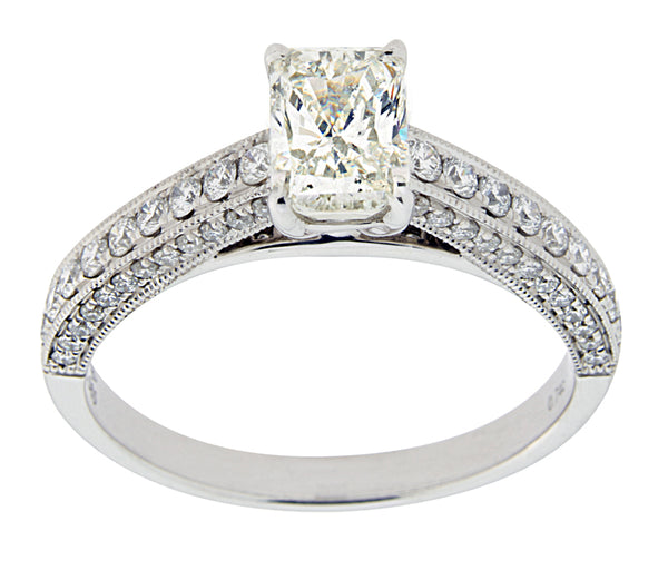 Complete Rings White Gold with .74 CTW Emerald Diamond Center Stone Classic Engagement Ring