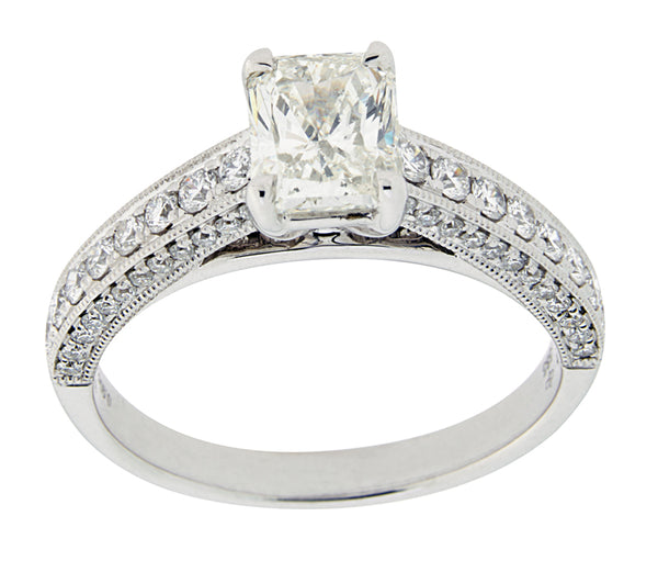 Complete Rings White Gold with .90 CTW Emerald Diamond Center Stone Classic Engagement Ring