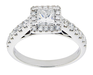 Complete Rings White Gold with .45 CTW Princess Diamond Diamond Center Stone Halo Engagement Ring