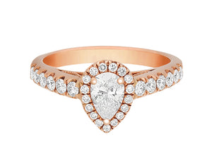 Complete Rings Rose Gold with 0.43 CTW Pear Diamond Diamond Center Stone Halo Engagement Ring