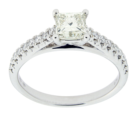 Complete Rings White Gold with .71 CTW Princess Diamond Diamond Center Stone Classic Engagement Ring