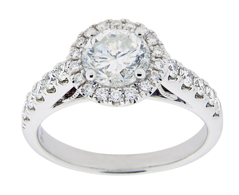 Complete Rings White Gold with .94 CTW Round Diamond Diamond Center Stone Halo Engagement Ring