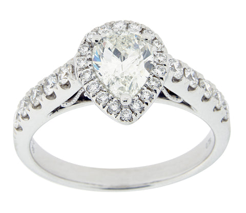 Complete Rings White Gold with .72 CTW Pear Diamond Diamond Center Stone Halo Engagement Ring