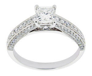 Complete Rings White Gold with .51 CTW Princess Diamond Diamond Center Stone Classic Engagement Ring