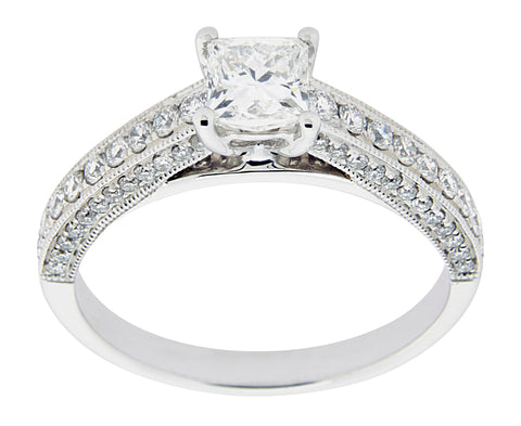 Complete Rings White Gold with .51 CTW Princess Diamond Diamond Center Stone Classic Engagement Ring