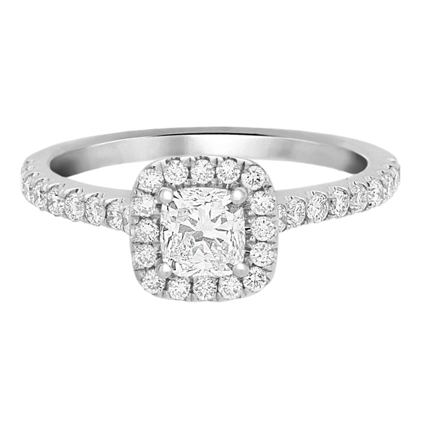 Complete Rings White Gold with CTW Cushion Diamond Diamond Center Stone Halo Engagement Ring