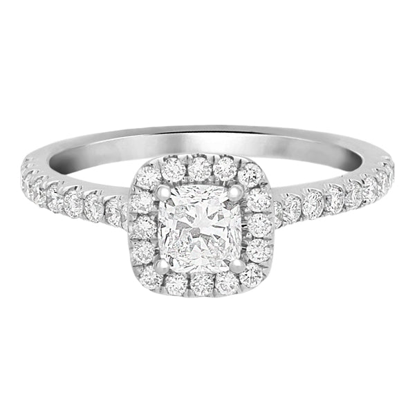 Complete Rings White Gold with 0.5 CTW Cushion Diamond Diamond Center Stone Halo Engagement Ring