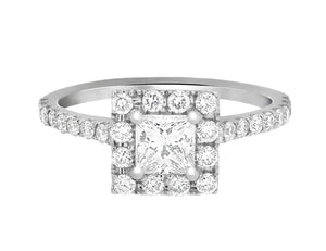 Complete Rings White Gold with 0.5 CTW Princess Diamond Diamond Center Stone Halo Engagement Ring