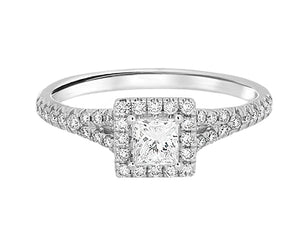 Complete Rings White Gold with 0.3 CTW Princess Diamond Diamond Center Stone Halo Engagement Ring