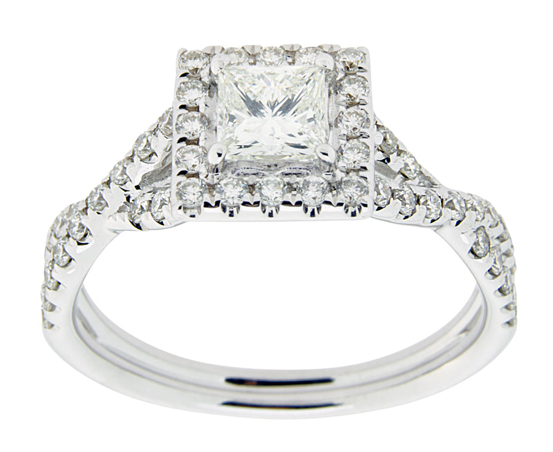 Complete Rings White Gold with .43 CTW Princess Diamond Diamond Center Stone Classic Engagement Ring