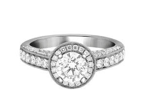 Complete Rings White Gold with 0.76 CTW Round Diamond Diamond Center Stone Halo Engagement Ring