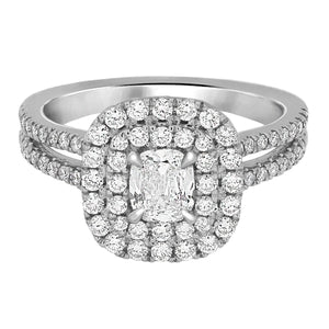 Complete Rings White Gold with 0.39 CTW Cushion Diamond Diamond Center Stone Halo Engagement Ring