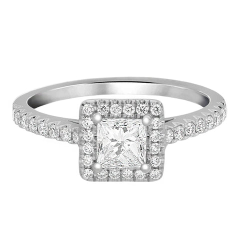 Complete Rings White Gold with 0.5 CTW Princess Diamond Diamond Center Stone Halo Engagement Ring