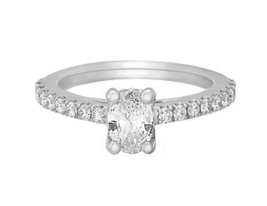 Complete Rings White Gold with 0.46 CTW Oval Diamond Diamond Center Stone Classic Engagement Ring