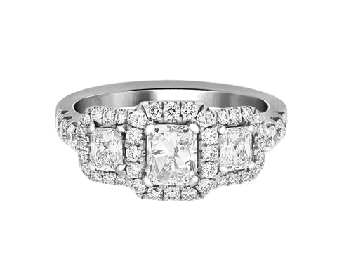 Complete Rings White Gold with 0.5 CTW Radiant Diamond Diamond Center Stone 3-Stone Engagement Ring