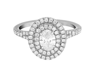 Complete Rings White Gold with 0.51 CTW Oval Diamond Diamond Center Stone Halo Engagement Ring