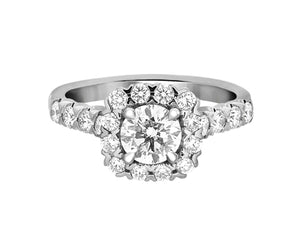 Complete Rings White Gold with 0.73 CTW Round Diamond Diamond Center Stone Halo Engagement Ring