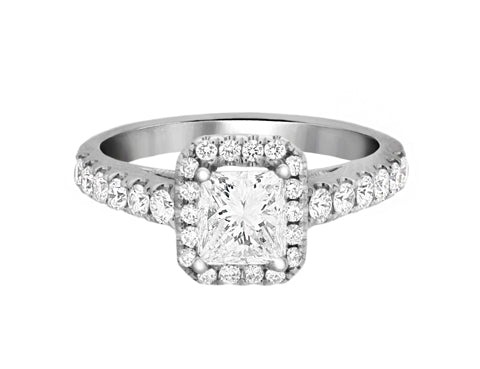 Complete Rings White Gold with 0.73 CTW Princess Diamond Diamond Center Stone Halo Engagement Ring