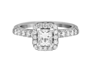 Complete Rings White Gold with 0.61 CTW Princess Diamond Diamond Center Stone Halo Engagement Ring