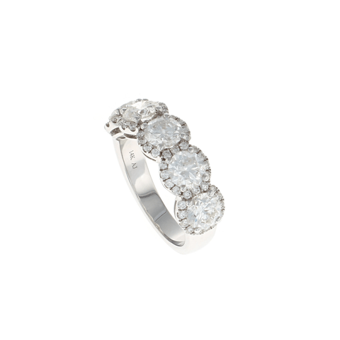 Five Stone Round Diamond Halo Ring (3.00CTW)