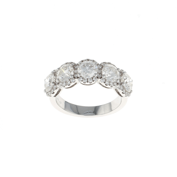 Five Stone Round Diamond Halo Ring (3.00CTW)