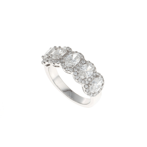 Five Stone Oval Diamond Halo Pave Ring (2.46CTW)