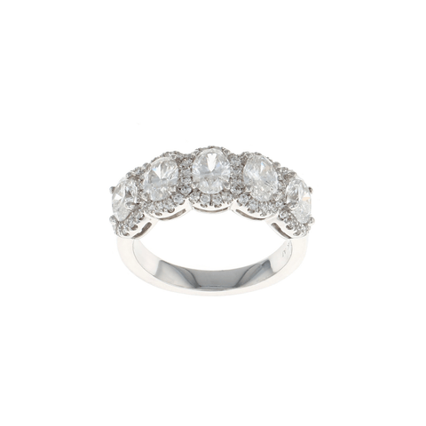 Five Stone Oval Diamond Halo Pave Ring (2.46CTW)
