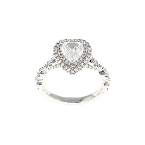 Heart Double Halo Complete Engagement Ring Platinum(1.49CTW)