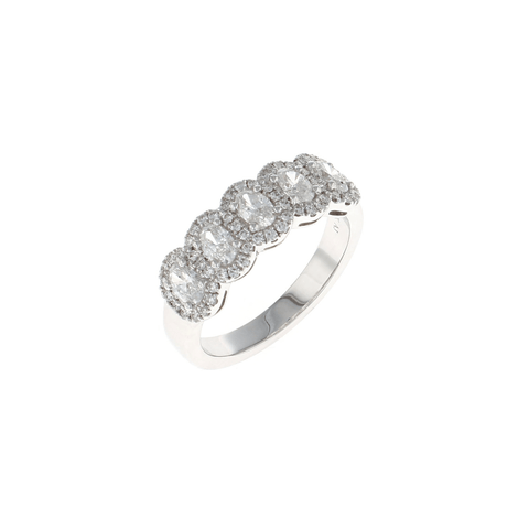 Five Stone Oval Diamond Halo Pave Ring (1.03CTW)