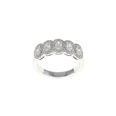 Five Stone Oval Diamond Halo Pave Ring (1.03CTW)