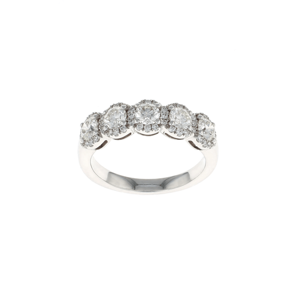 Five Stone Round Diamond Halo Pave Ring (1.25CTW)