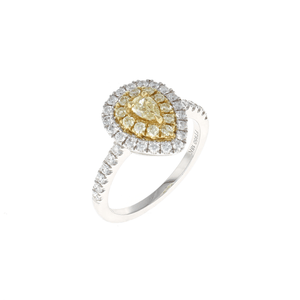 Pear Double Halo Complete Yellow and White Diamond Engagement Ring set in 14K Yellow Gold (0.85CTW)