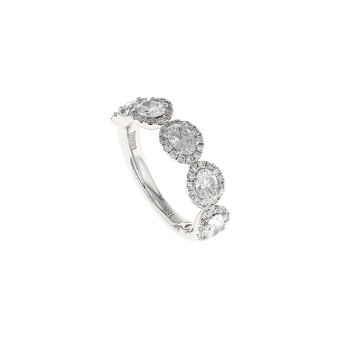 Five Stone Oval Diamond Halo Pave Ring (1.70CTW)
