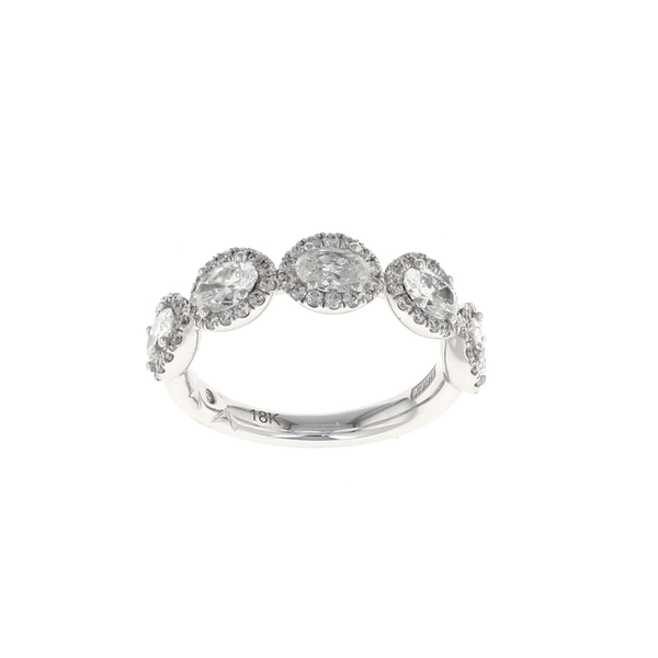 Five Stone Oval Diamond Halo Pave Ring (1.70CTW)