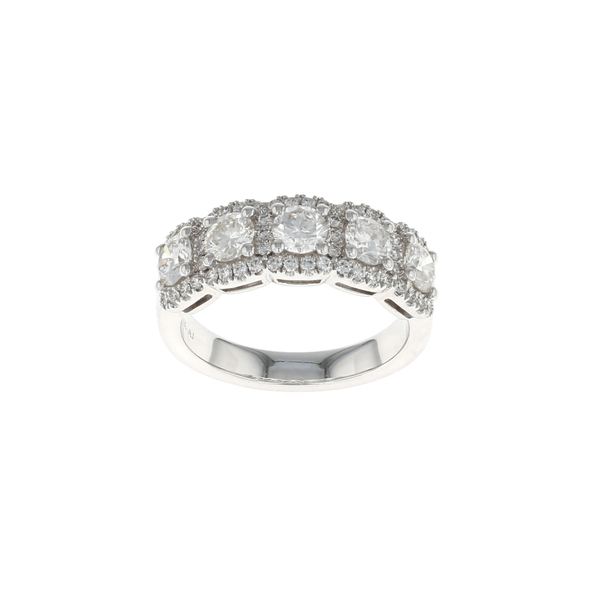 Five Stone Diamond Cushion Halo Band Ring (1.58CTW)