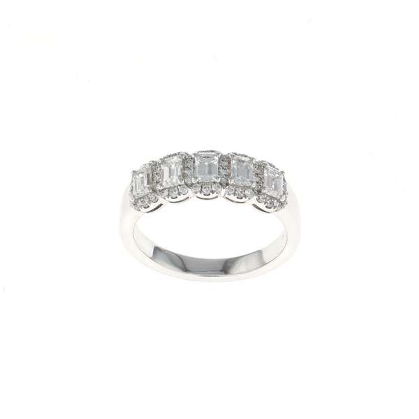 Five Stone Emerald Cut Diamond Halo Ring (1.00CTW)