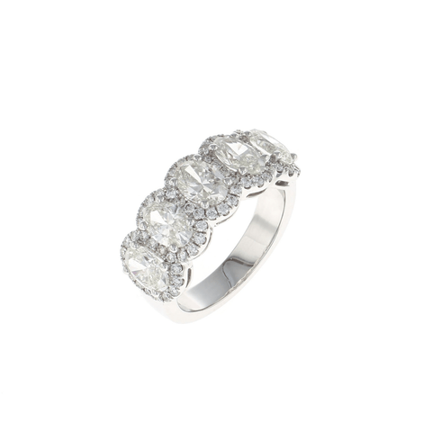 Five Stone Oval Diamond Halo Pave Ring (3.00CTW)