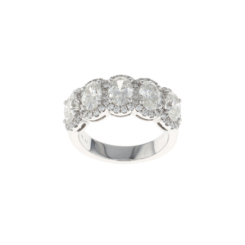 Five Stone Oval Diamond Halo Pave Ring (3.00CTW)